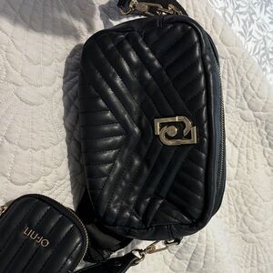 Liu Jo Black Quilted Crossbody with Gold Accent